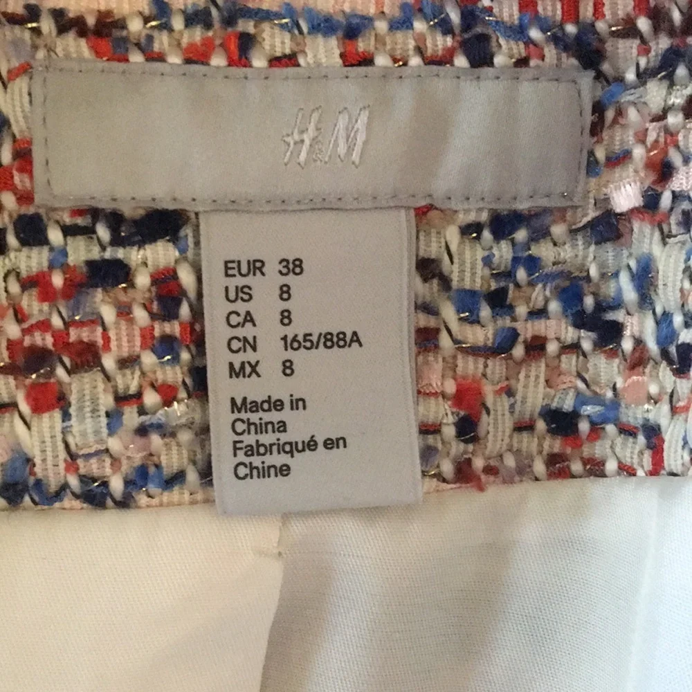 H&M | Multicolor Tweed collarless Blazer in Red and Blue Size 8